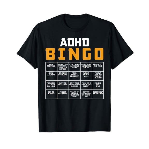 Funny World Mental Health Awareness Day ADHD Bingo T-Shirt for Engaging Conversations