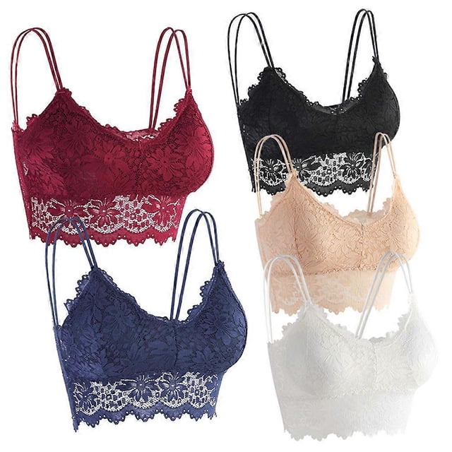 Lace Bras Women Bandeau Bras for Daily Wear Nylon and Lace Breathable Supportive 5Pcs