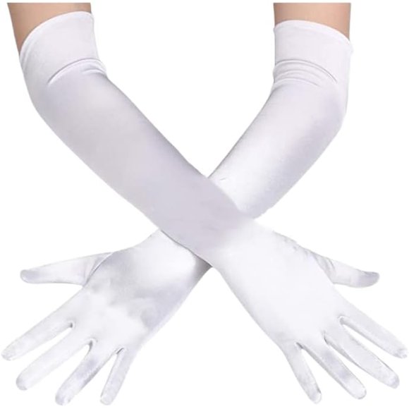 Chinshwehaw Long Flapper Evening Opera Satin Gloves for Women Elbow Length 1920s Long Flapper Evening Opera Opera Bridal Dance Gloves (White)