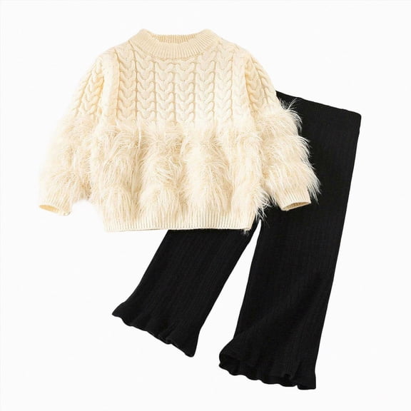 TOWED22 Baby Girl Clothes Toddler Girl Outfit Crewneck Sweatshirt Long Sleeve Shirt Pants Winter Clothing Set,White,3-4 Y