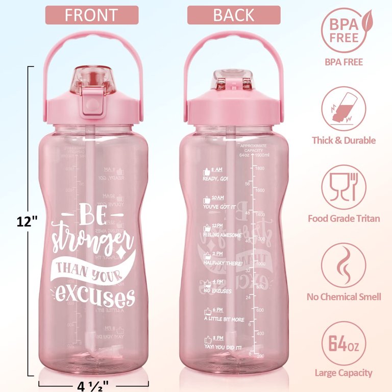 Half Gallon Water Bottle with Sleeve & Strap 64 OZ Water Bottle