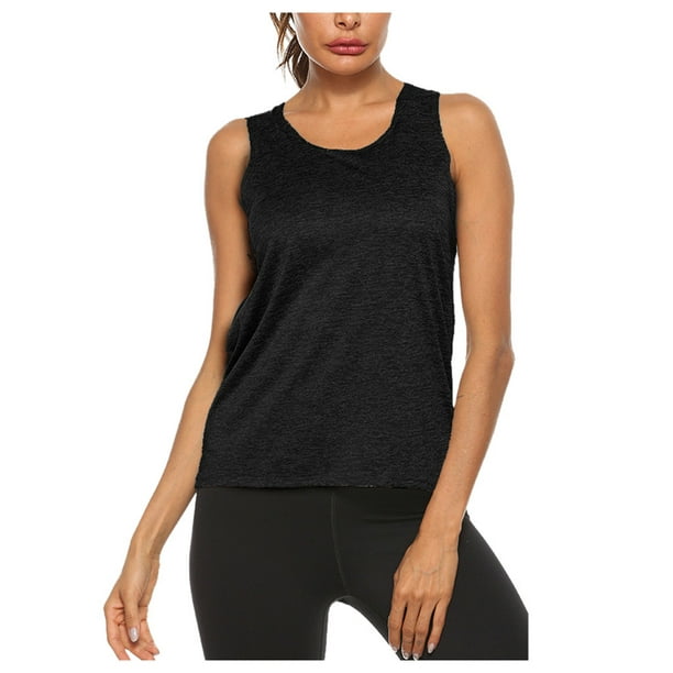 nsendm Womens Vest Female Adult Stretch Top Women Fitness Sports Casual Yoga  Top Running Women Clothes O-neck Sports Vest Women's Blouse Athletic  (Black, XL) 