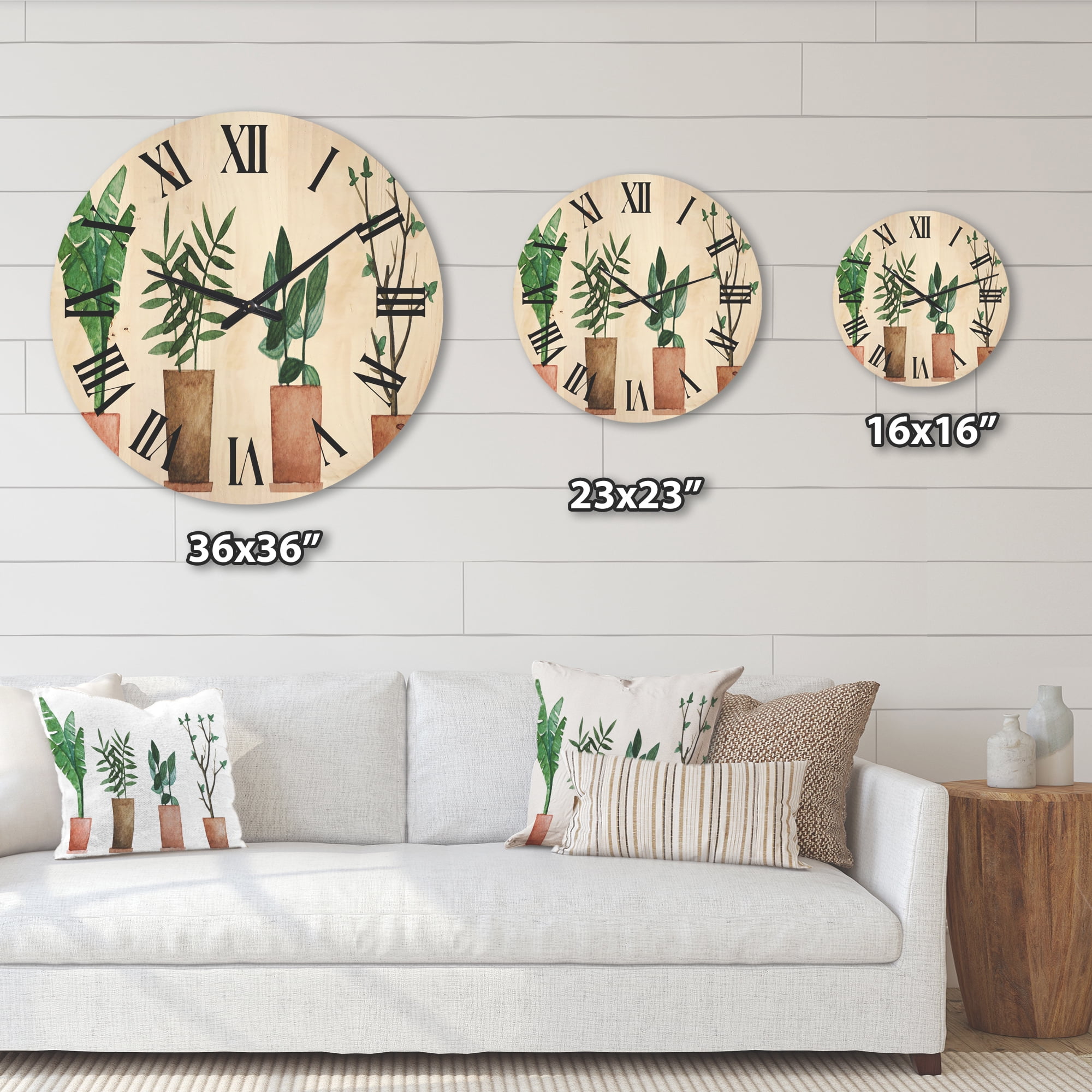 Designart 'Duo of Potted Flowers House Plants In Claypots' Farmhouse Wood Wall Clock