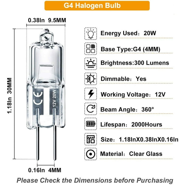 H&Z GU4 Halogen 20W Bulbs, 10 Pack G4 12V 20W with 2800k Warm