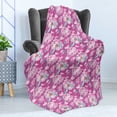 thumbnail image 4 of Magenta Soft Flannel Fleece Throw Blanket, Peony Flowers Blossom in Vibrant Colors Watercolor Japanese Feminine Bouquet Art, Cozy Plush for Indoor and Outdoor Use, 50" x 60", Hot Pink, by Ambesonne, 4 of 5