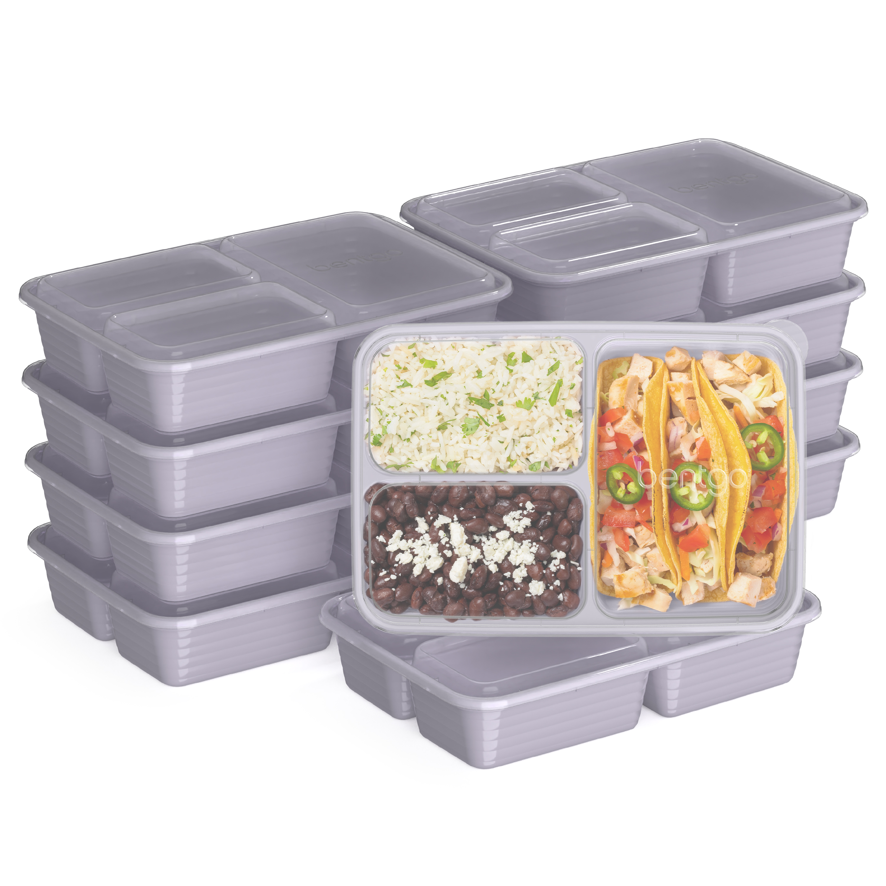 Bentgo Prep 3-Compartment Meal Prep Containers with Lids, PFAS & BPA Free Materials, Durable, Microwave, Freezer, & Dishwasher Safe To Go Food Storage (Lilac), (BGPRP3-LC)
