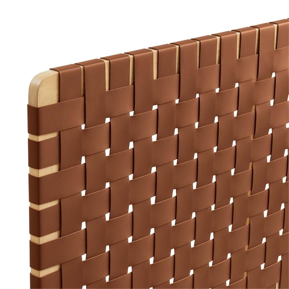 Maklaine Weave Vegan Leather Queen Headboard in Natural Brown