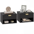 thumbnail image 1 of HOMCOM Floating Nightstands Set of 2 with Fluted Drawer Open Shelf Black, 1 of 10