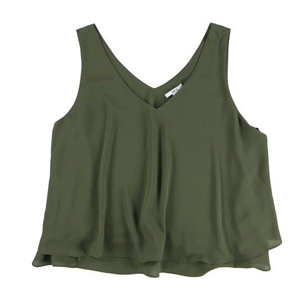 bar III Blusa de punto con dobladillo con volantes para mujer, verde, grande
