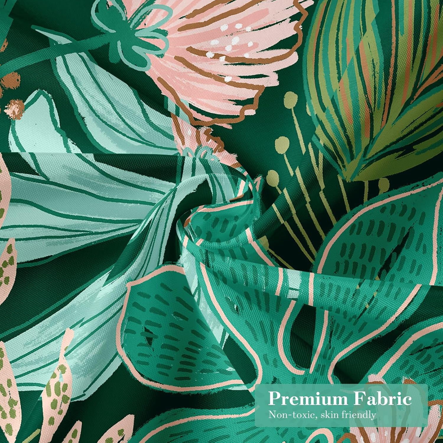 Boho Floral Shower Curtain, Modern Flower Shower Curtains for Rustic Vintage Bathroom Decor, Chic Elegant Fabric Cloth Shower Curtain, Abstract Tropical Leaves, 72x72