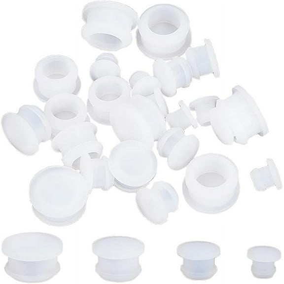 24PCS 4 Sizes Silicone Stoppers for Salt and Pepper Shakers 9/32 25/64 33/64 5/8 Inch Salt Plug Stopper Replacement Bottle Caps Reusable Round End Cap Corks for Bottles Pots White for DIY