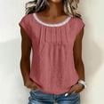 thumbnail image 2 of Summer Cotton Linen Tops,Women's Cotton Linen Blouse Shirt Short Sleeves Round Neck Casual Lace Solid Top for Summer, 2 of 8