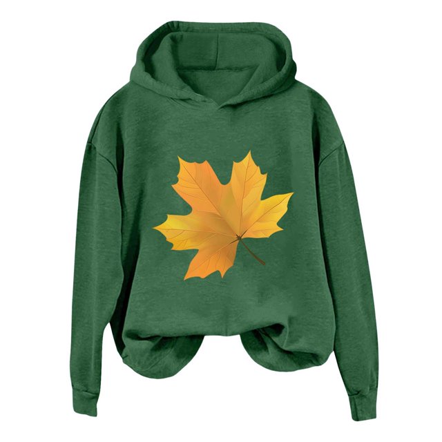 WEAIXIMIUNG Sweatshirts Col Rond Graphique Surdimensionné pour Femmes et Hiver Mode Action de Grâce Jaune Imprimé Feuille d'Érable à Capuche