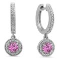 thumbnail image 1 of Dazzlingrock Collection 10K Round Pink Sapphire & White Diamond Ladies Halo Style Dangling Drop Earrings, White Gold, 1 of 1