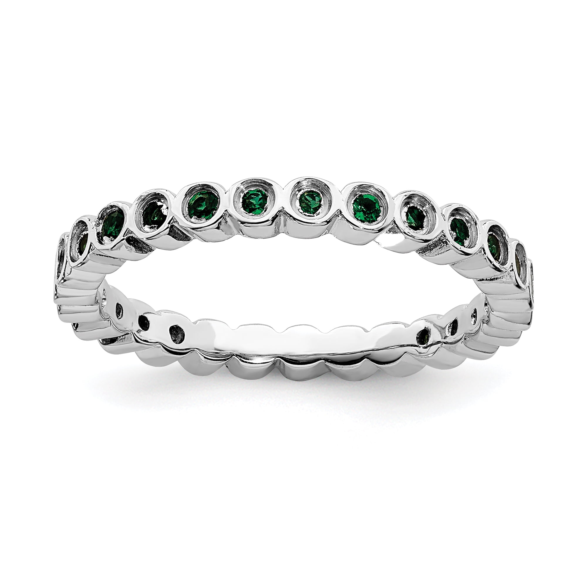 925 Sterling Silver Created Green Emerald Band Ring Stone Stackable Gemstone Birthstone May Fine Jewelry For Women Gifts For Her 