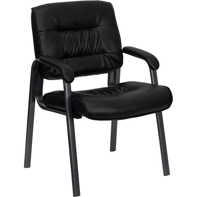 Silla de recepción lateral ejecutiva suave de cuero negro Flash Furniture BT-1404-BKGY-GG