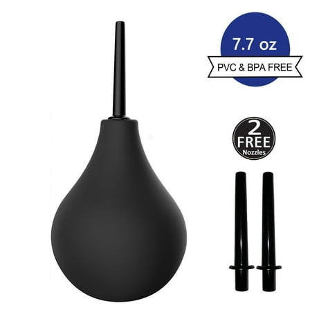 Enema Bulb  for Women & Men with 3 Nozzles,Black,7.6 fl oz