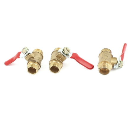 Needle Valve Brass Fitting - Unique Bargains 3pcs Brass 1/4PT Thread Connecting Fitting 180 Degree Lever Handle Ball Valve
