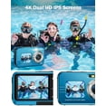 thumbnail image 4 of Waterproof Camera 4K Dual Screen Underwater Camera for Snorkeling with 64G SD Card,Action Camera with 16X Digital Zoom 48 MP Autofocus ,2 Battery(Blue), 4 of 7