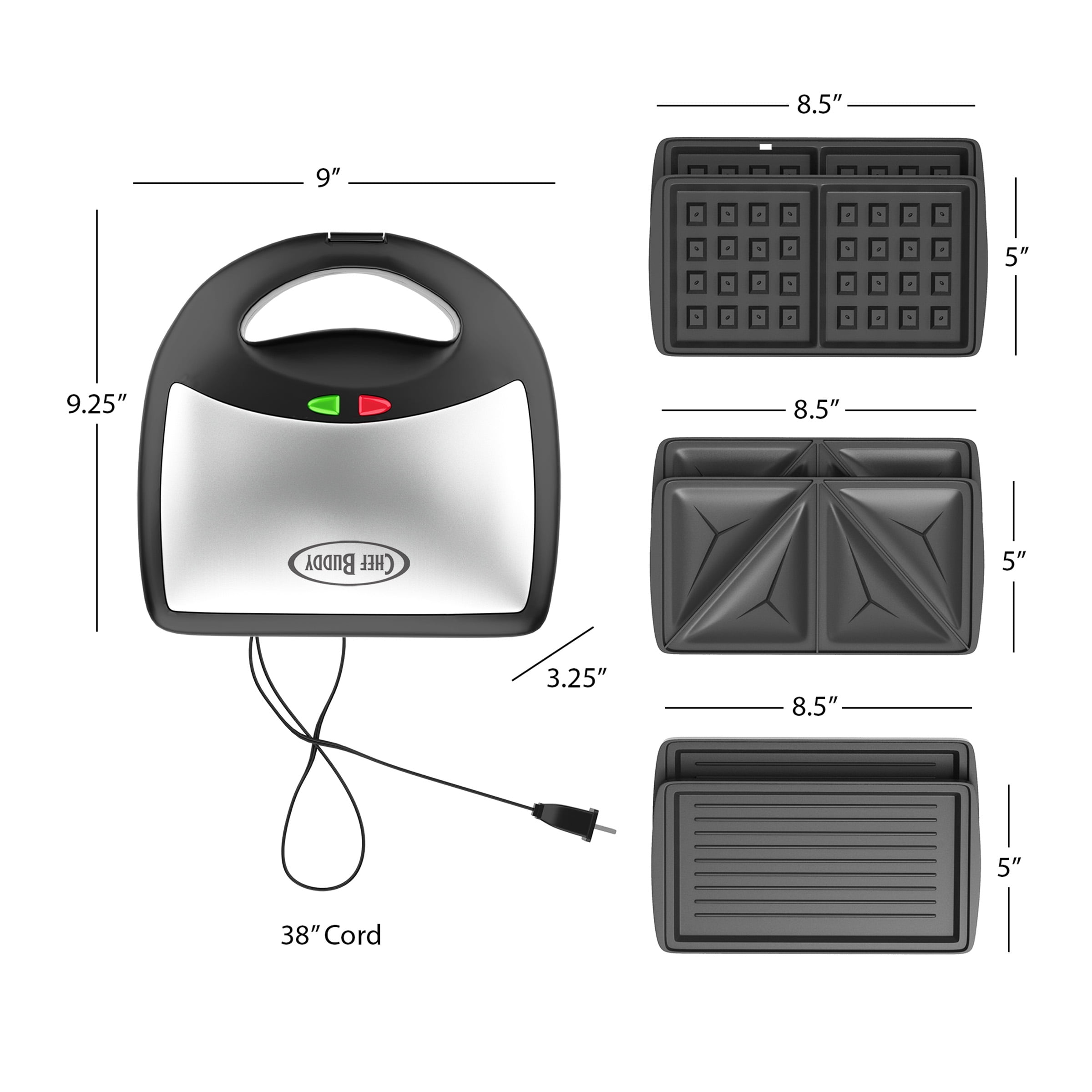 chef buddy 3 in 1 sandwich panini press and waffle