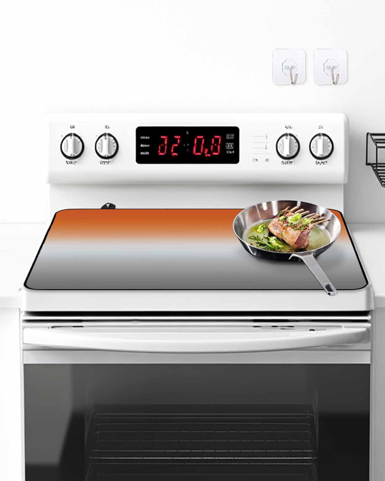 Stove Top Covers for Electric Stove, Burnt Orange Gray Ombre Glass Stovetop Cover Protector, Modern Gradient Abstract Art Induction Cooktop Protector Oven Mat for Kitchen Countertop 31"x24"