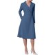 thumbnail image 2 of Vestido midi plisado de mujer con solapa de pico, cuello envolvente, manga larga y corte A en azul, 2 of 5