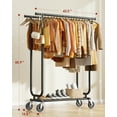 thumbnail image 2 of Sakugi Heavy-Duty Clothes Rack - 42.5"×16.5"×65.9" Garment Rack with 4-inch Lockable Wheels, Double-Rod Stainless Steel Clothing Racks for Hanging Clothes in Bedroom, Laundry Room,Black, 2 of 6