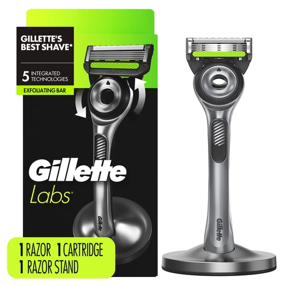 Gillette Labs with Exfoliating Bar Men's Razor - 1 Handle, 1 Blade Refill and Premium Stand, Silver