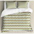 thumbnail image 1 of Chevron Queen Size Duvet Cover Set, Pixel Shaped Zigzag Stripes with Distressed Look Geometric Waves, Decorative 3 Piece Bedding Set with 2 Pillow Shams, Brown Seafoam Olive Green, by Ambesonne, 1 of 3