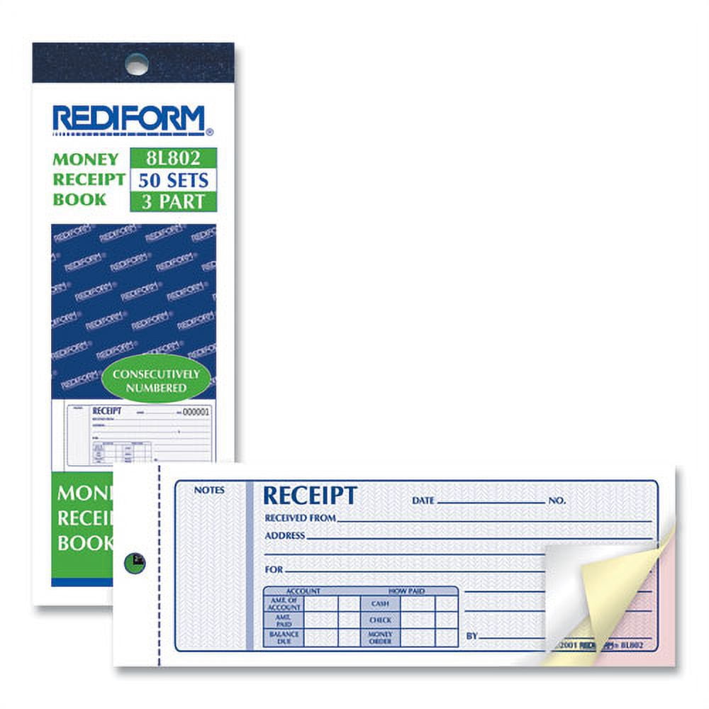 Receipt Book, Three-Part Carbonless, 7 X 2.75, 1/page, 50 Forms | Bundle of 2 Each
