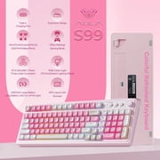 AULA S99-Key Tri-Mode Gaming Keyboard, Bluetooth/2.4GHz/USB-C, RGB Backlit, Numpad, Media Knob, Mechanical Feel, Pink