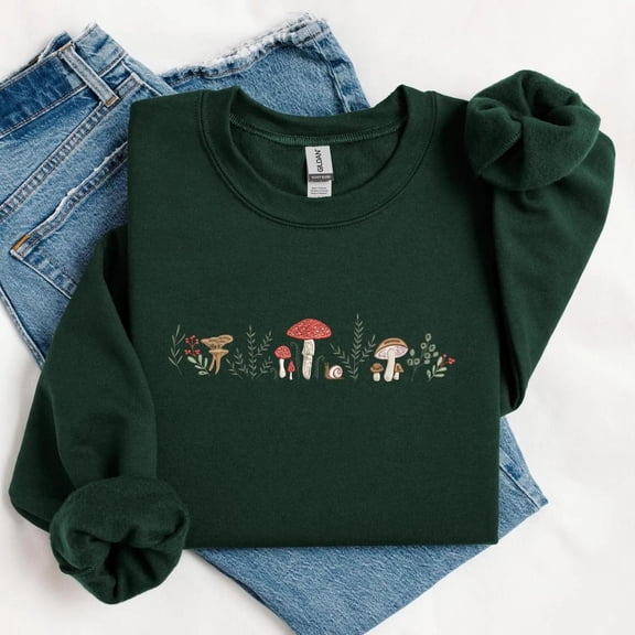 Embroidered Mushroom Crewneck Botany, Sweatshirt