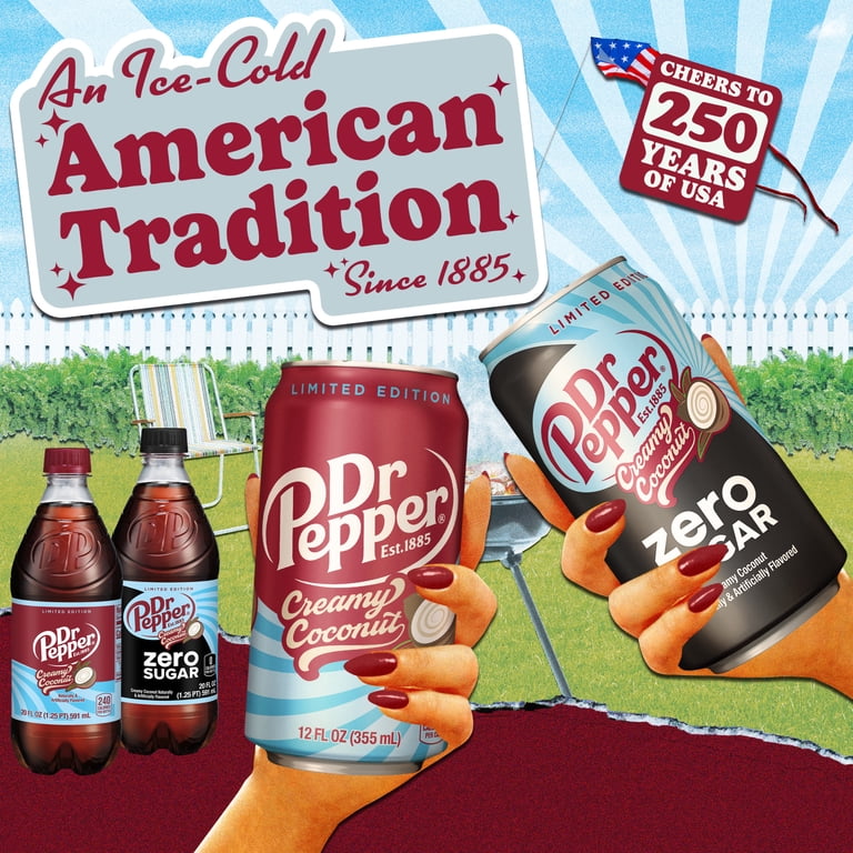 2 pack) Dr Pepper Zero Sugar Creamy Coconut Soda Pop, 12 fl oz, 12