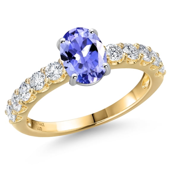 Gem Stone King 14K Two Tone Gold Blue Tanzanite and Lab Grown Diamond Engagement Ring for Women | 1.81 Cttw | Oval 8X6MM | Gemstone December Birthstone | Size 9