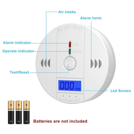 SUGARDAY Carbon Monoxide Detector Battery Operated with Digital LCD Display Test/Reset Button 1 Pack