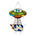 thumbnail image 2 of Alien Cow Dyed Stained Glass Tanning Window Panel, Decorative Painted Ufo Pendant - Ufo & Alien Cow Themed Design, Stained Glass Art - For Home Garden Sunroom Indoor Outdoor, 2 of 5