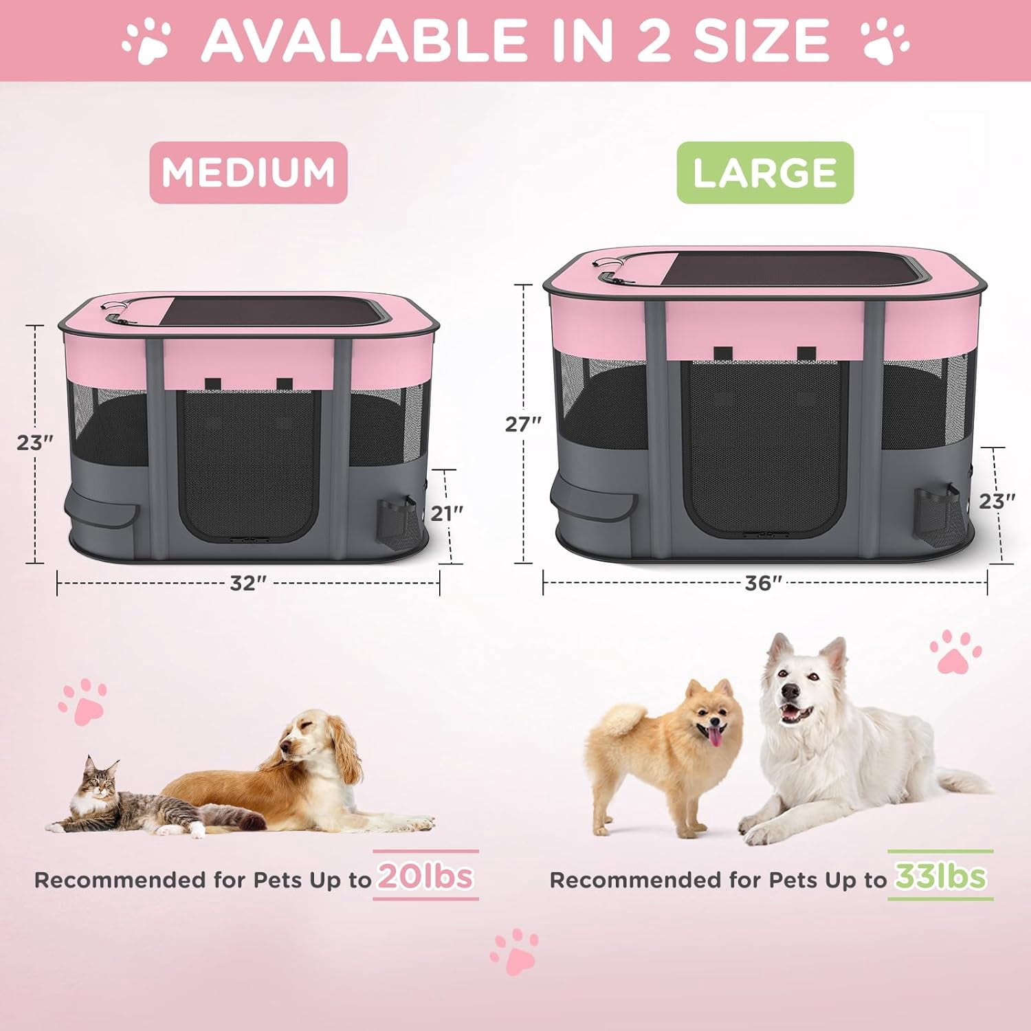 BEBANG Pet Playpen for Dog Cat Rabbit, Portable Foldable Exercise Pen Tent, Breathable Shade Cover, Indoor Outdoor Travel Use