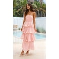 thumbnail image 6 of Women Summer Strapless Maxi Dress Ruffle Tiered Solid Backless Smocked Elegant Flowy Beach Long Dresses Pink S, 6 of 9