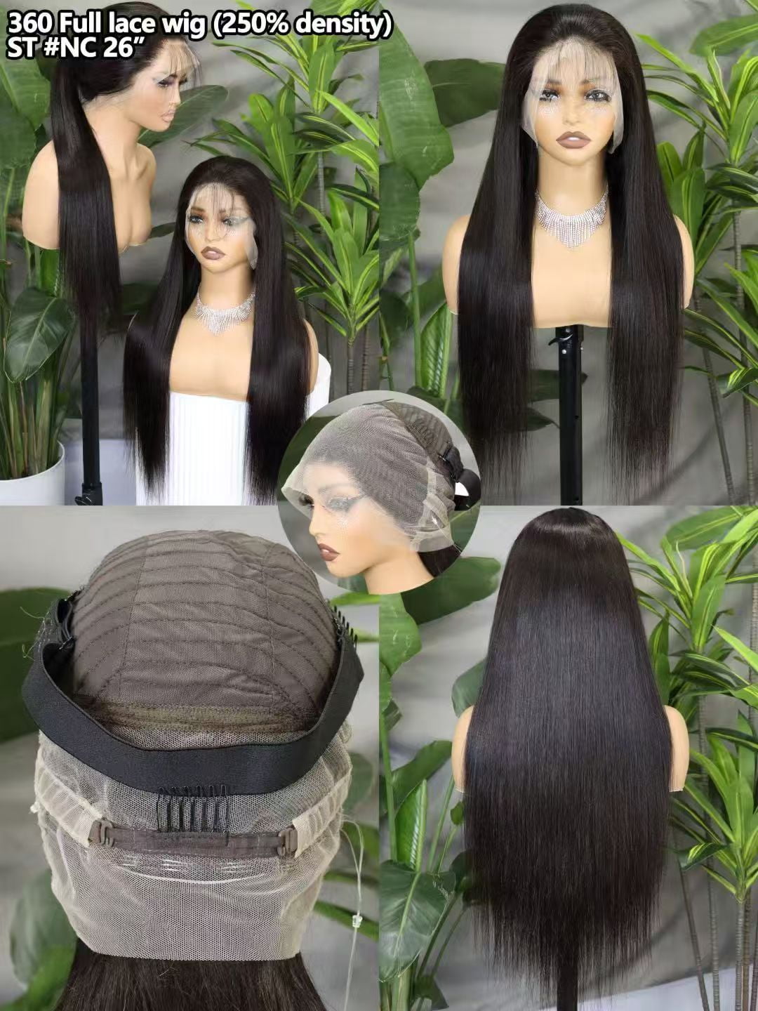 Hidden Strap Straight 360 Full Lace Front Wig Human Hair Glueless Wigs 26inch Pre Plucked 250% Density Natural Color Wig With Drawstring HD Full Lace Human Hair Wigs 26Inch