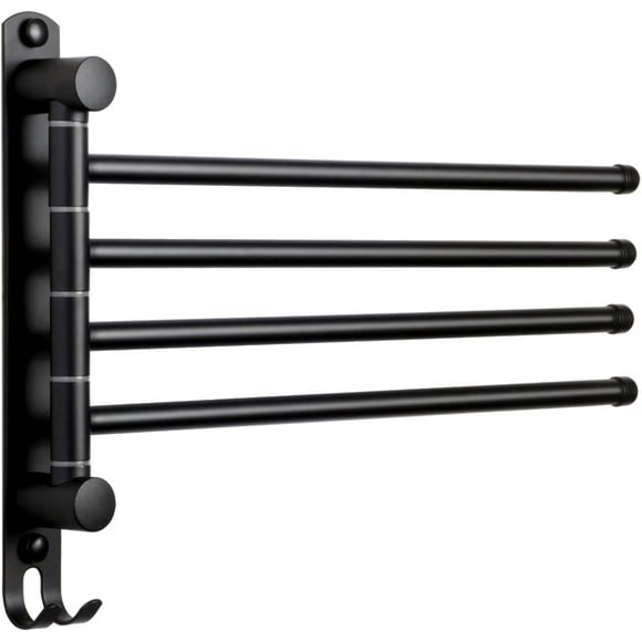 Black Bathroom Towel Rail with 4 Bars 180°Rotating Towel Rails SUS304 Stainless Steel 32CM Wall Mounted Towel Rails for Bathroom Kitchen Sink