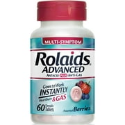 Rolaids Advanced Antacid Plus Anti-Gas 60 Chewable Tablets, Assorted Berry, Heartburn and Gas Relief, 60 Count (Pack of 1)