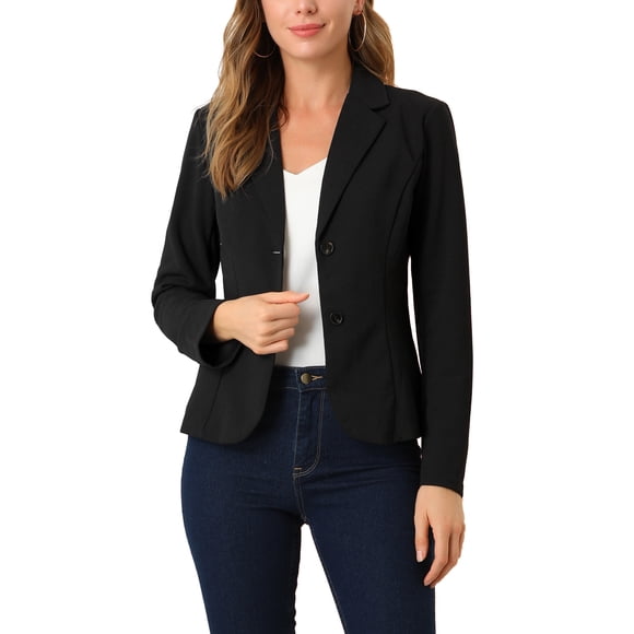 INSPIRE CHIC Women's Work Blazer Lapel Collar Long Sleeve Jacket Suit Blazer Black XS