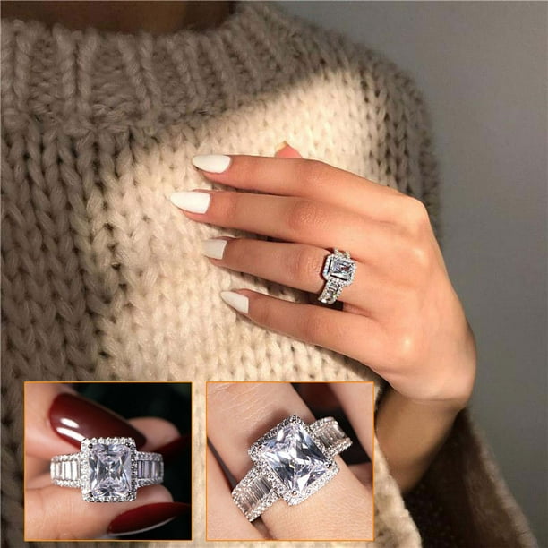 WREESH Fashion Exquisite Full Diamond Commemorate Ring Women Engagement  Wedding Jewelry Gift 