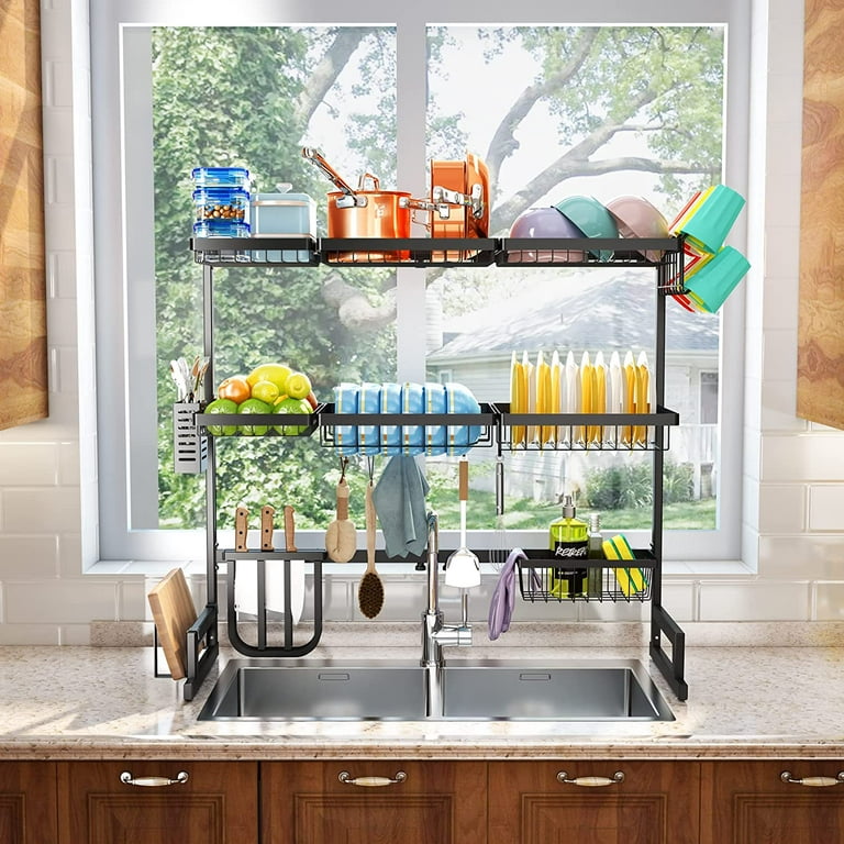 Over The Sink Dish Drying Rack, 3 Tier Adjustable (33.8 to 41.5