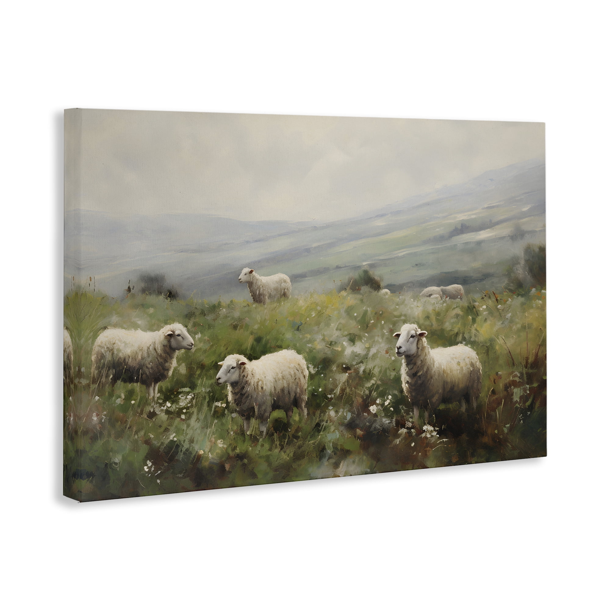 Stupell Industries Misty Sheep Pasture Landscape & Nature Painting Wrapped Canvas Art Print Wall Art, 36 x 24