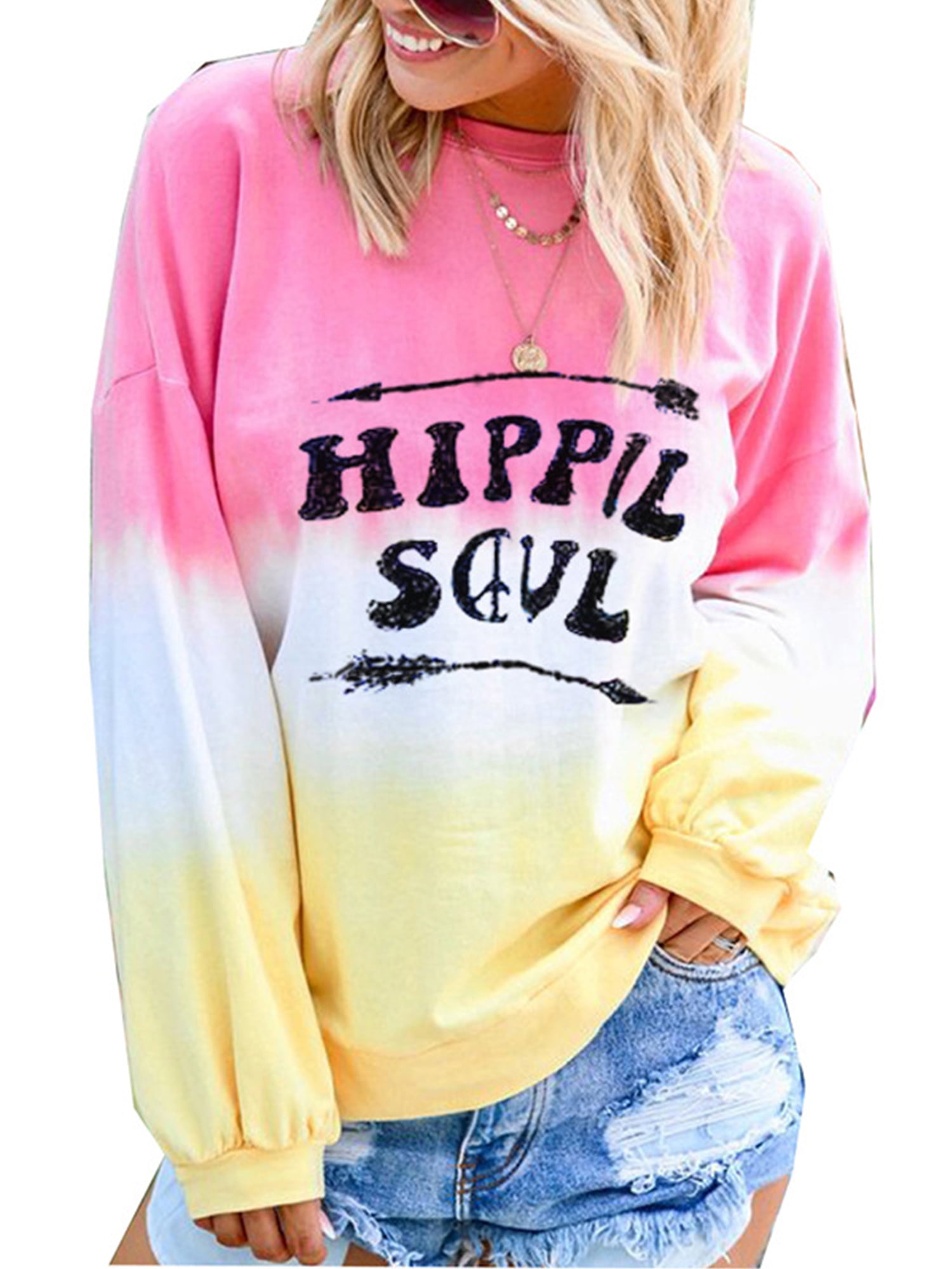 Plus Size Womens Tops Womens Autumn Long Sleeve Hoodie Sweatshirt Letters Hooded Pullover Tops Blouse
