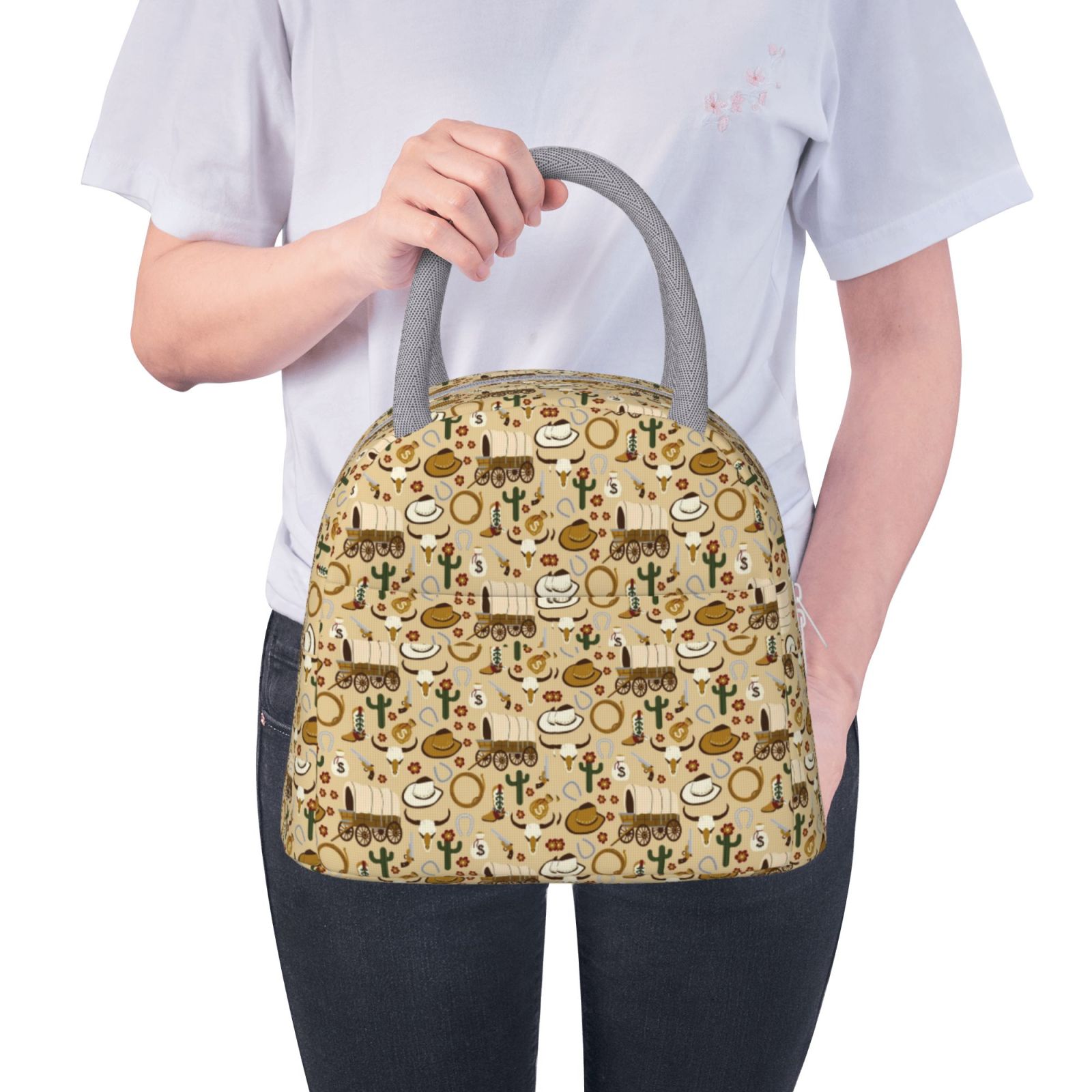 Defioc Wild West Cowboy Print LunchBag for Women and Men - Leakproof Cooler Tote Bag Organizer - Reusable Lunch Box for Office/Picnic/Hiking/Beach