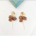 thumbnail image 5 of Clip on matte gold 2 3/4" bent circle blue, pink or brown petal earrings, 5 of 5