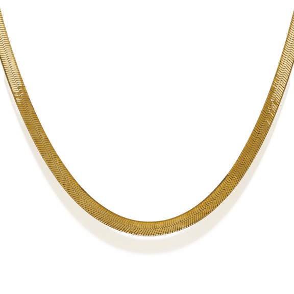 14K Solid Yellow Gold 5mm Herringbone Chain Necklace