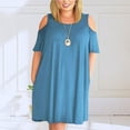 thumbnail image 2 of Yuyuzo Robes pour Femmes Grande Taille à Épaules Dénudées à Manches Courtes Col Ras du Cou Robe Mini Robe T-Shirt Décontractée avec Poches, 2 of 5